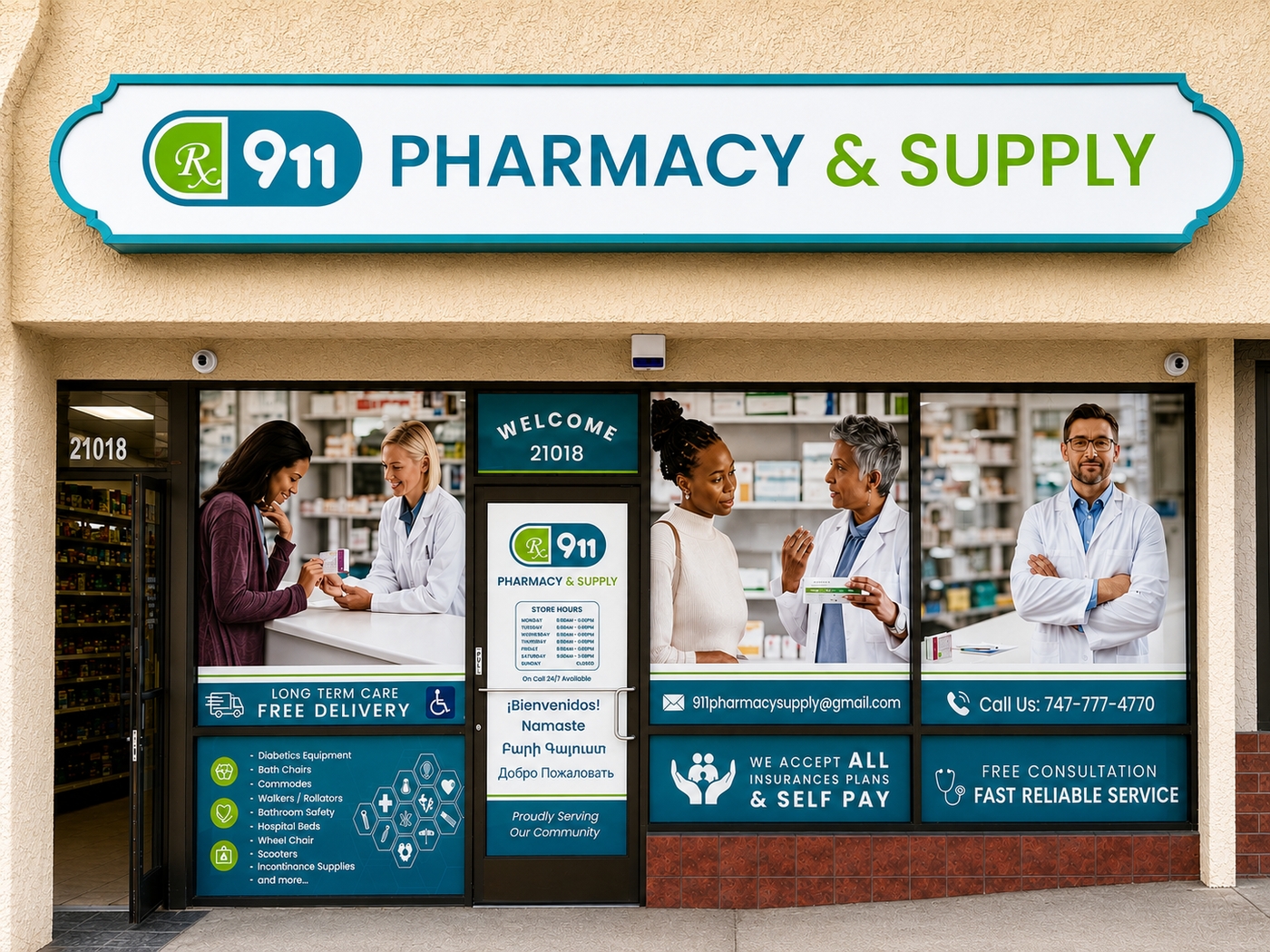 Exterior of 911 Pharmacy and Supply in Chatsworth